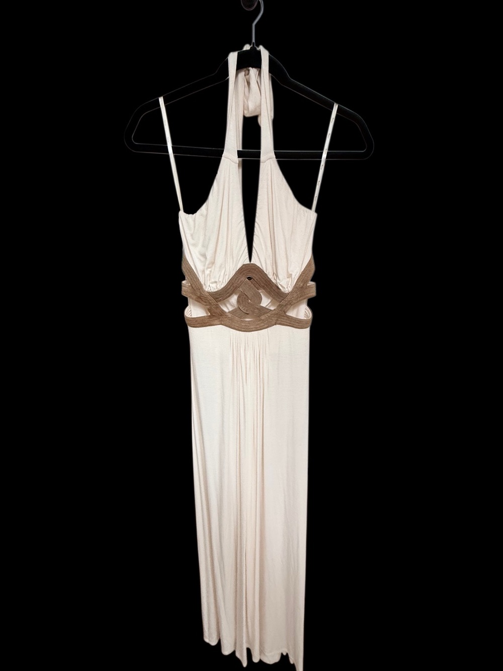 SKY MAXI DRESS IN IVORY WITH TAN SUEDE MID CUTOUTS - Picture 4 of 9